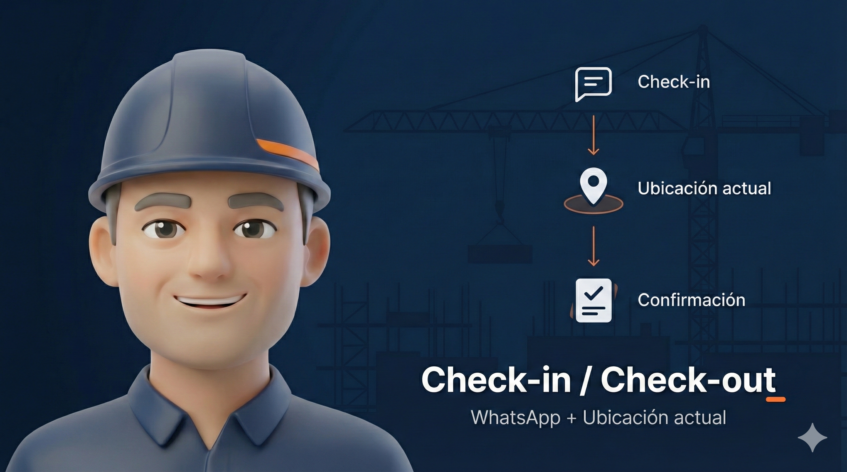 Chato, control de asistencia muy simple por WhatsApp (mascota con casco azul marino y detalle naranja)